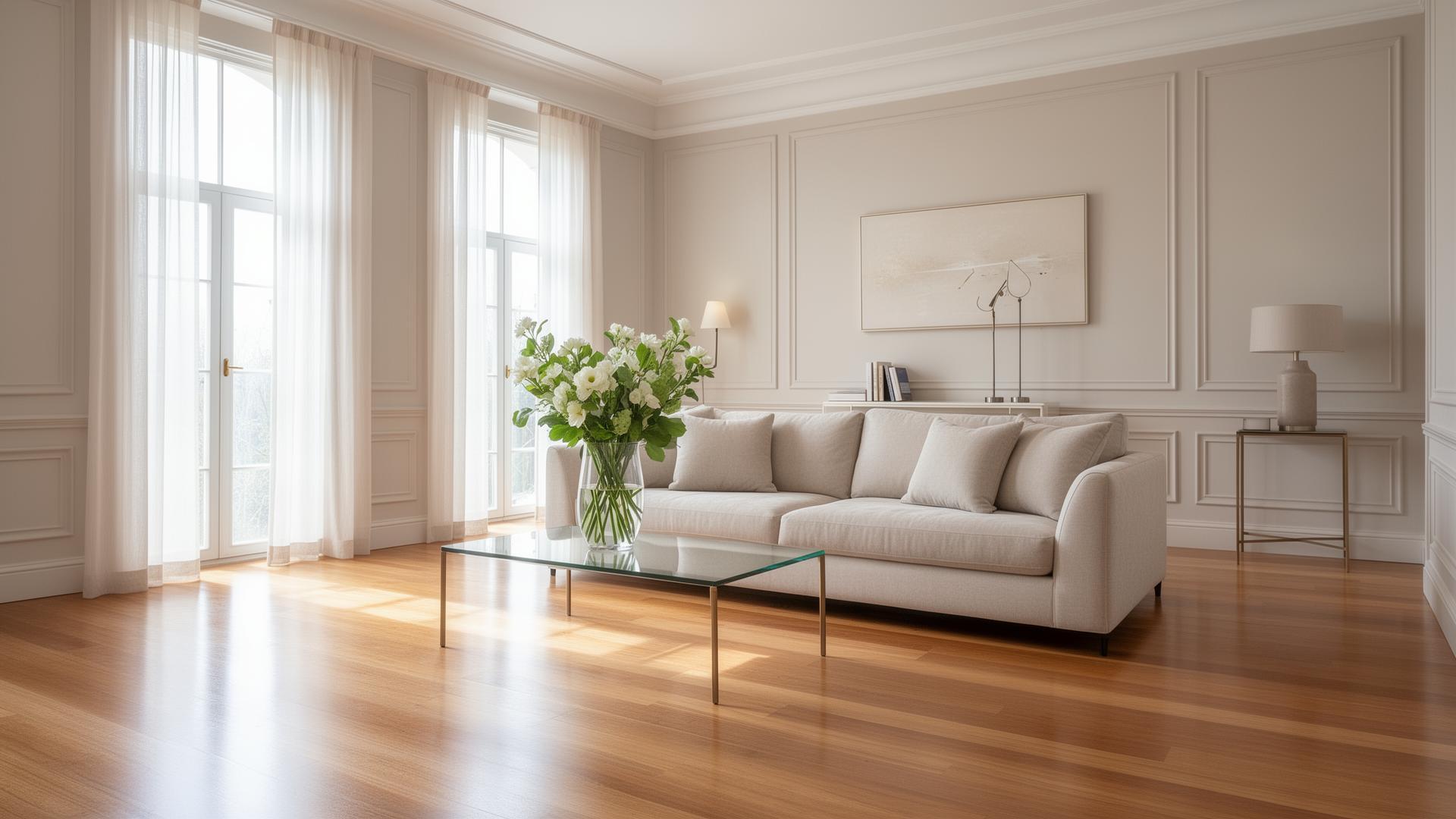 Beautifully clean, bright living room with natural light